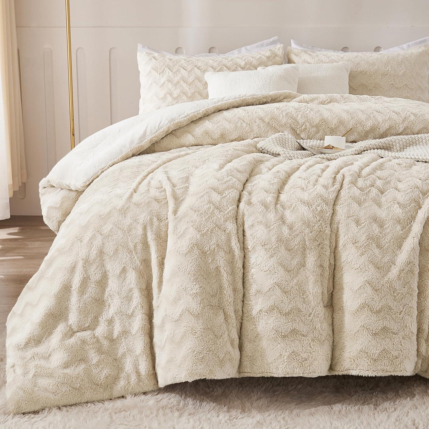 Andency Pink Faux Fur Comforter Set Full, 3 Pieces Fleece Fuzzy Shaggy Plush Sherpa Bedding Set for Women Girls, Fluffy Soft Warm Bed Set for Winter