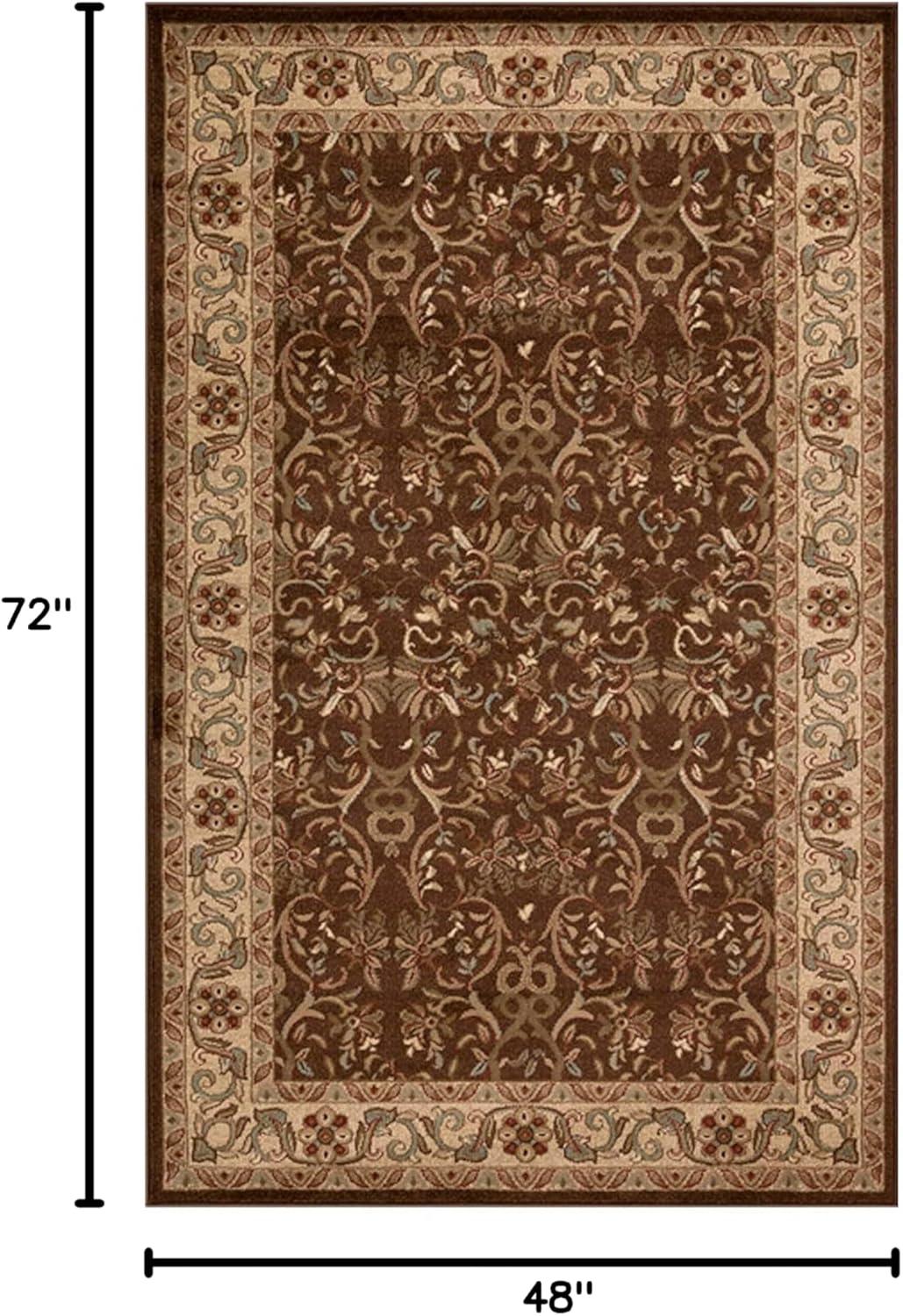 Superior Heritage Oriental Floral Indoor Area Rug, 4'x6', Mocha