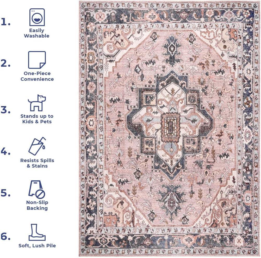 Nuloom Sasha Pet Friendly Machine Washable Medallion Area Rug, 2' x 3', Light Pink