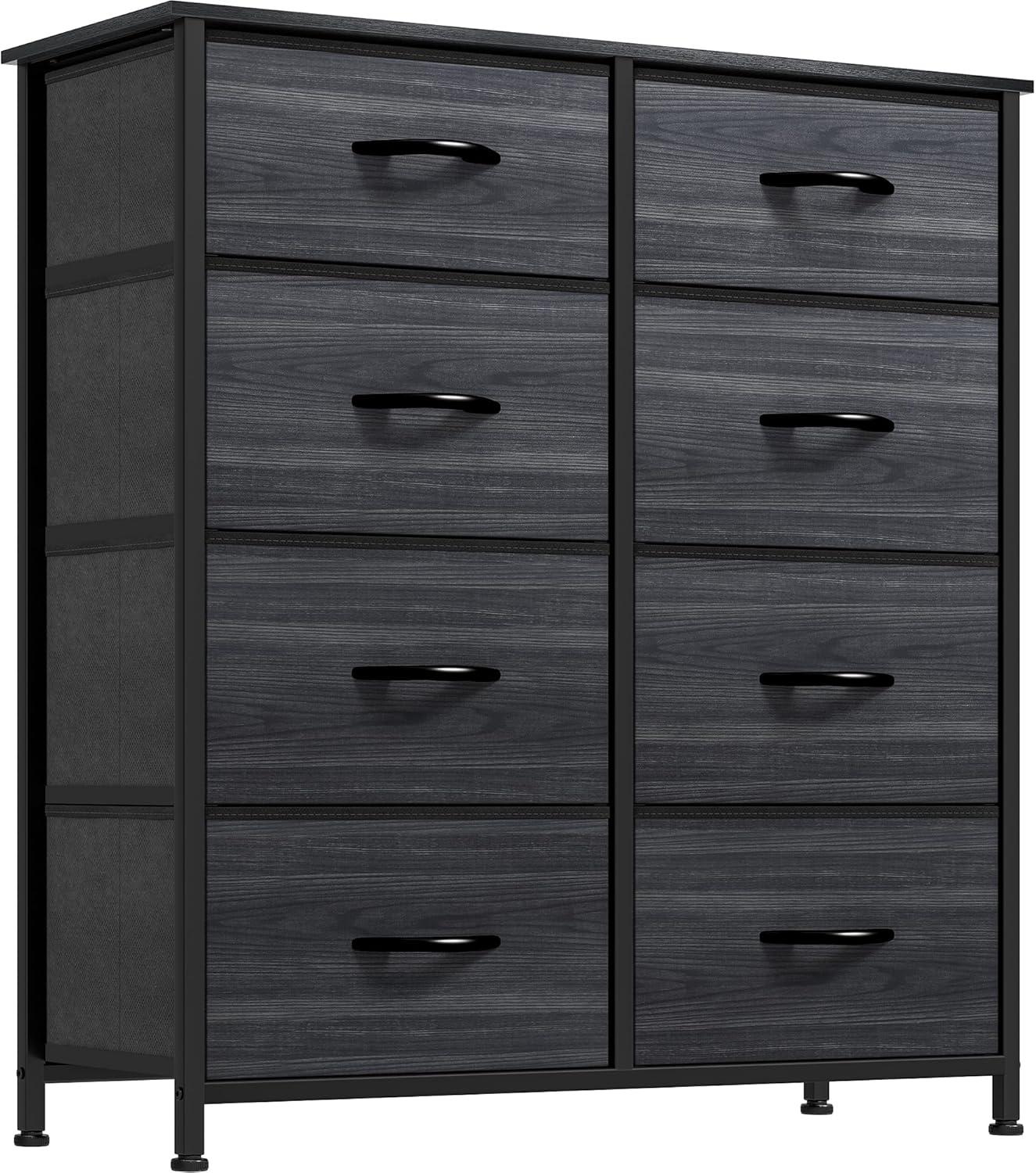 Black Wood Grain 8-Drawer Tall Storage Dresser with Adjustable Feet