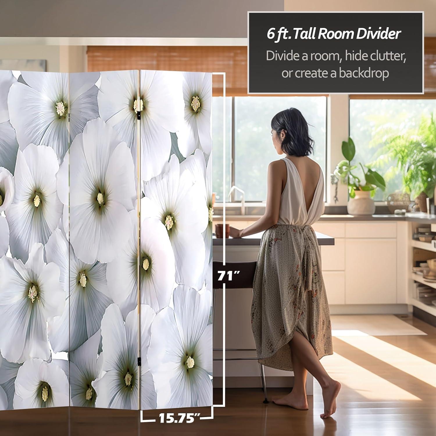 Modern 6 ft. Tall Floral Folding Room Divider with Canvas Fabric