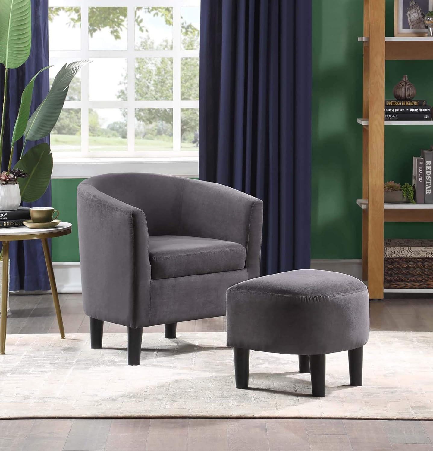 Take-a-Seat Churchill Accent Chair with Ottoman in Gray Microfiber Fabric