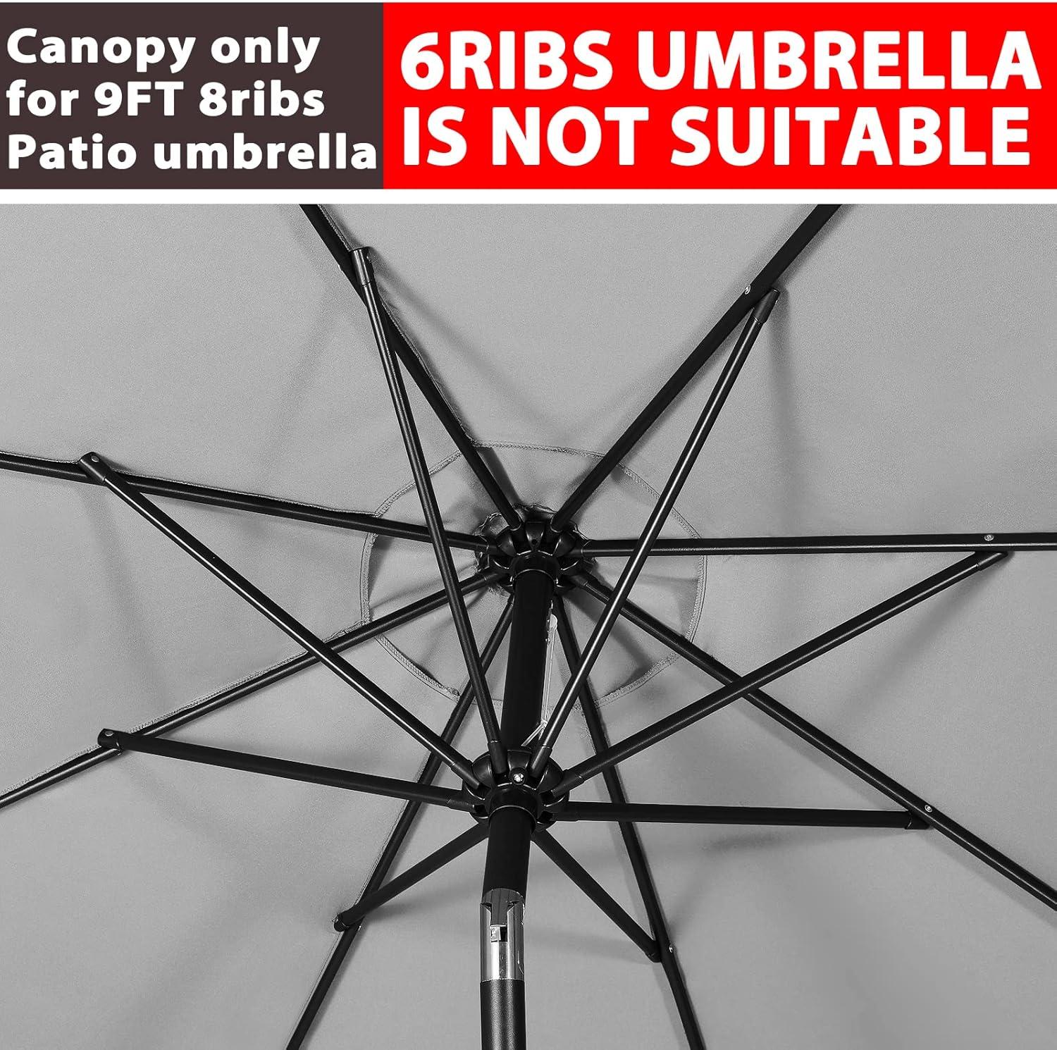 Gray 9FT UV-Resistant Polyester Patio Umbrella Canopy