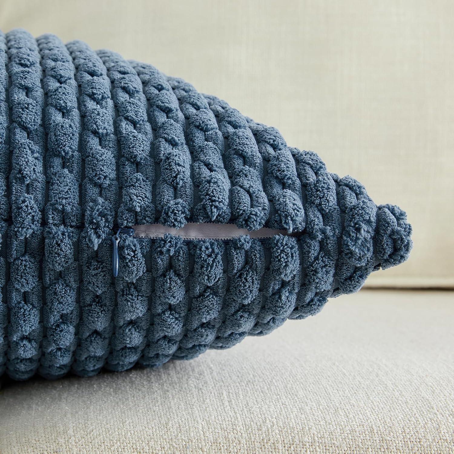 Fancy Homi 2 Packs Dusty Blue Decorative Throw Pillow Covers 12x20 Inch with Pom-poms for Couch Bed Living Room, Farmhouse Boho Home Decor, Soft Corduroy Cute Lumbar Cushion Case 30x50 cm