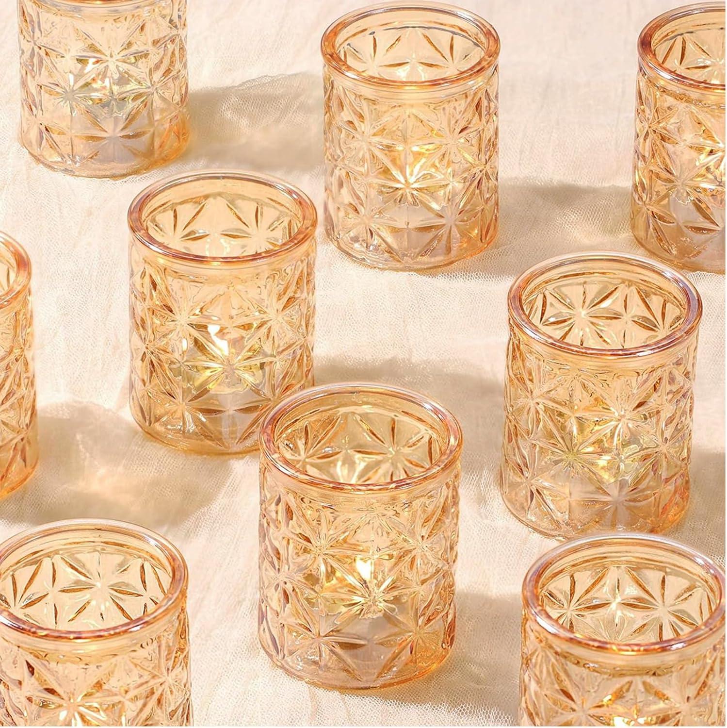 Gold Embossed Glass Tealight Candle Holders Set of 36