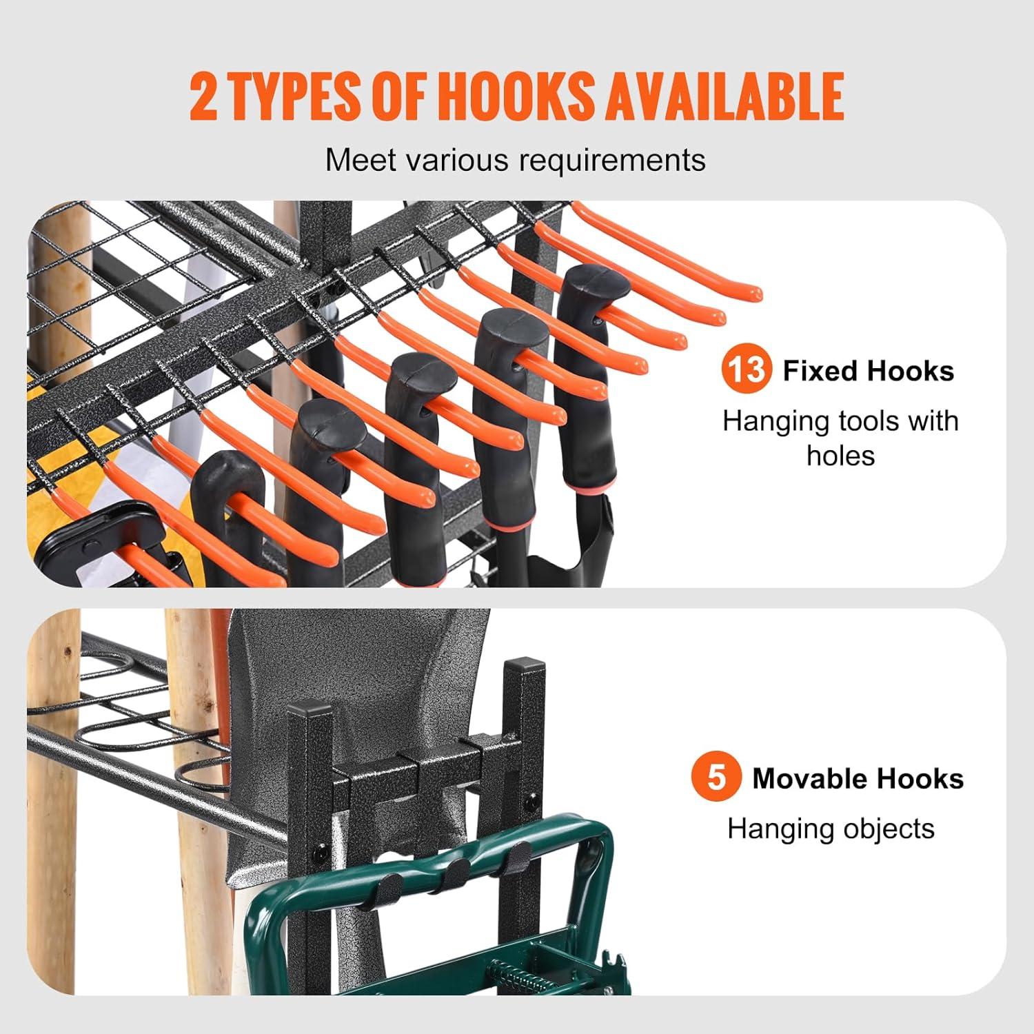 VEVOR Garden Tool Organizer, 16 Slots with Hooks, Yard Tool Tower Rack with Wheels for Garage Organization and Storage, Hold Long-Handled Tool/Rake