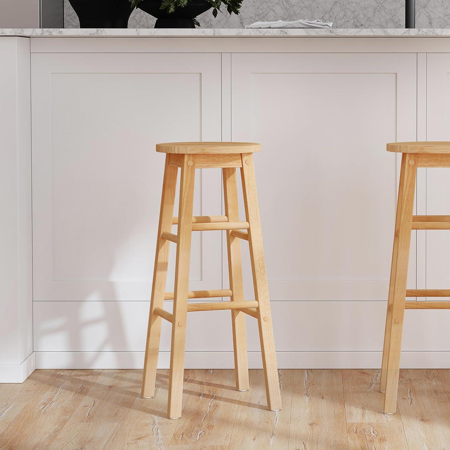 Linon Sims Classic 24" Backless Round Counter Stool in Natural Brown Rubberwood