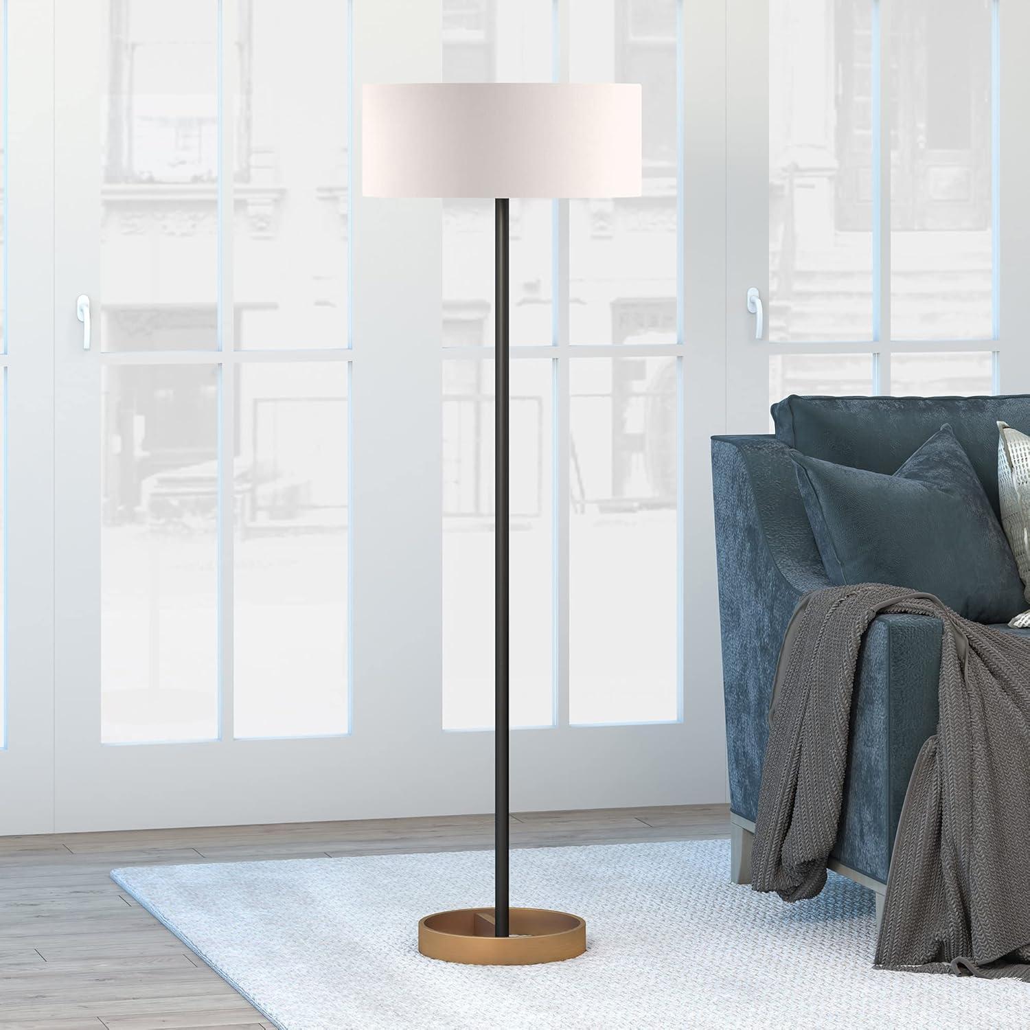 Henn&Hart 20" Matte Black/Brass Metal/Fabric Floor Lamp