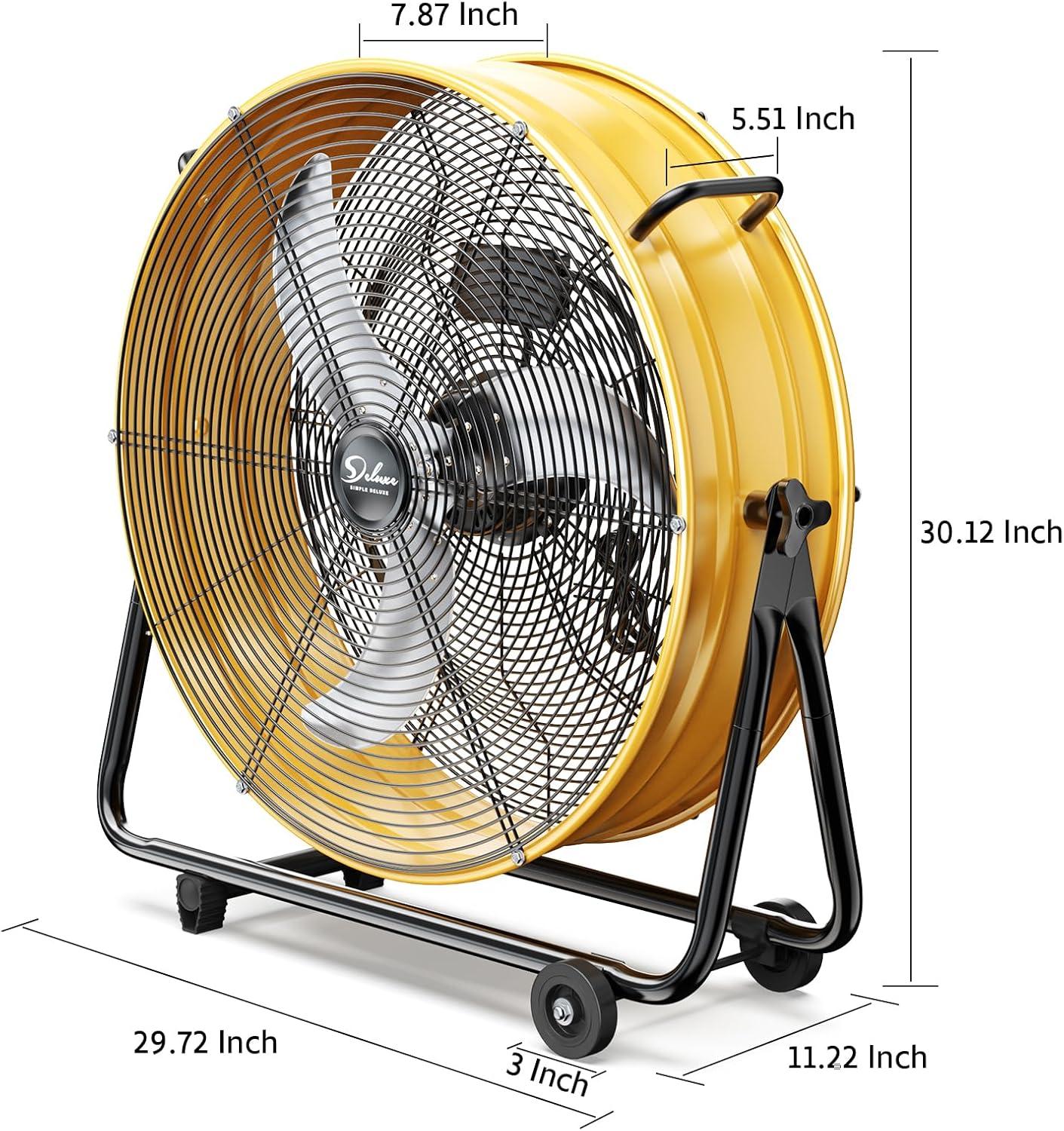 [US IN STOCK] Simple Deluxe 3 Speed Circulation for Industrial, Commercial, Residential, and Shop Use 24 Inch High Velocity Air Movement Heavy Duty Metal Drum Fan, Yellow