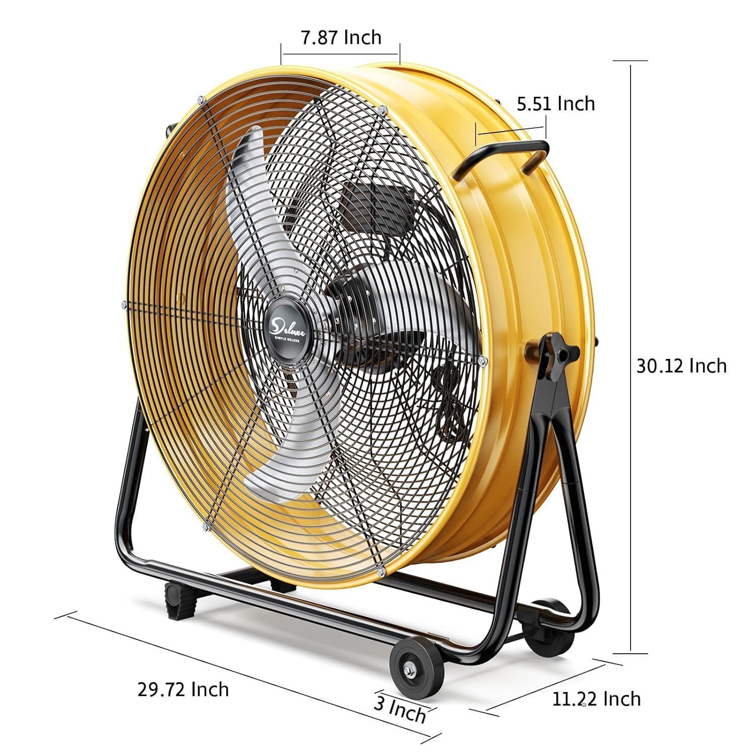[US IN STOCK] Simple Deluxe 3 Speed Circulation for Industrial, Commercial, Residential, and Shop Use 24 Inch High Velocity Air Movement Heavy Duty Metal Drum Fan, Yellow
