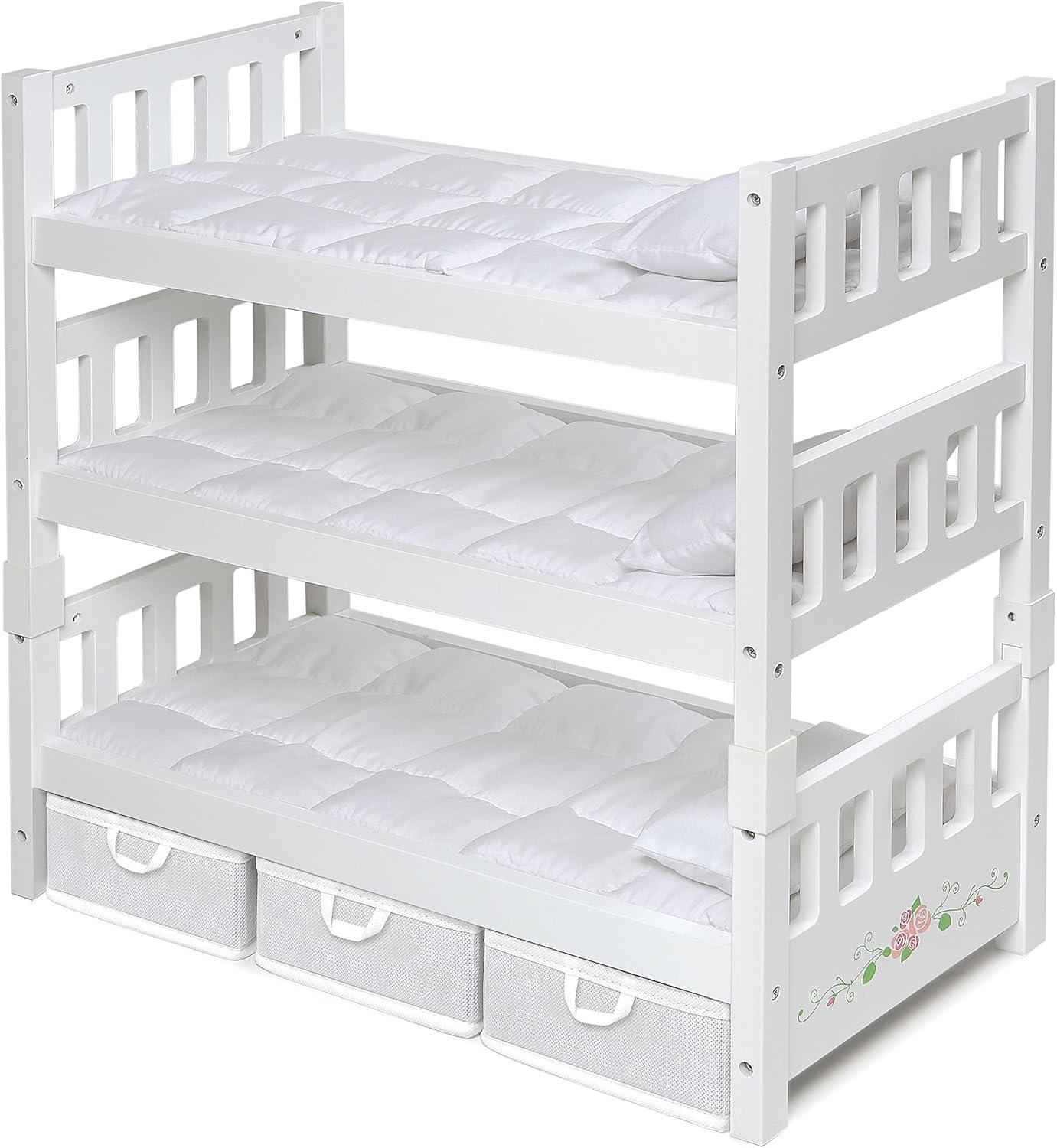 Badger Basket 1-2-3 Convertible Doll Bunk Bed with Bedding, Baskets, and Free Personalization Kit