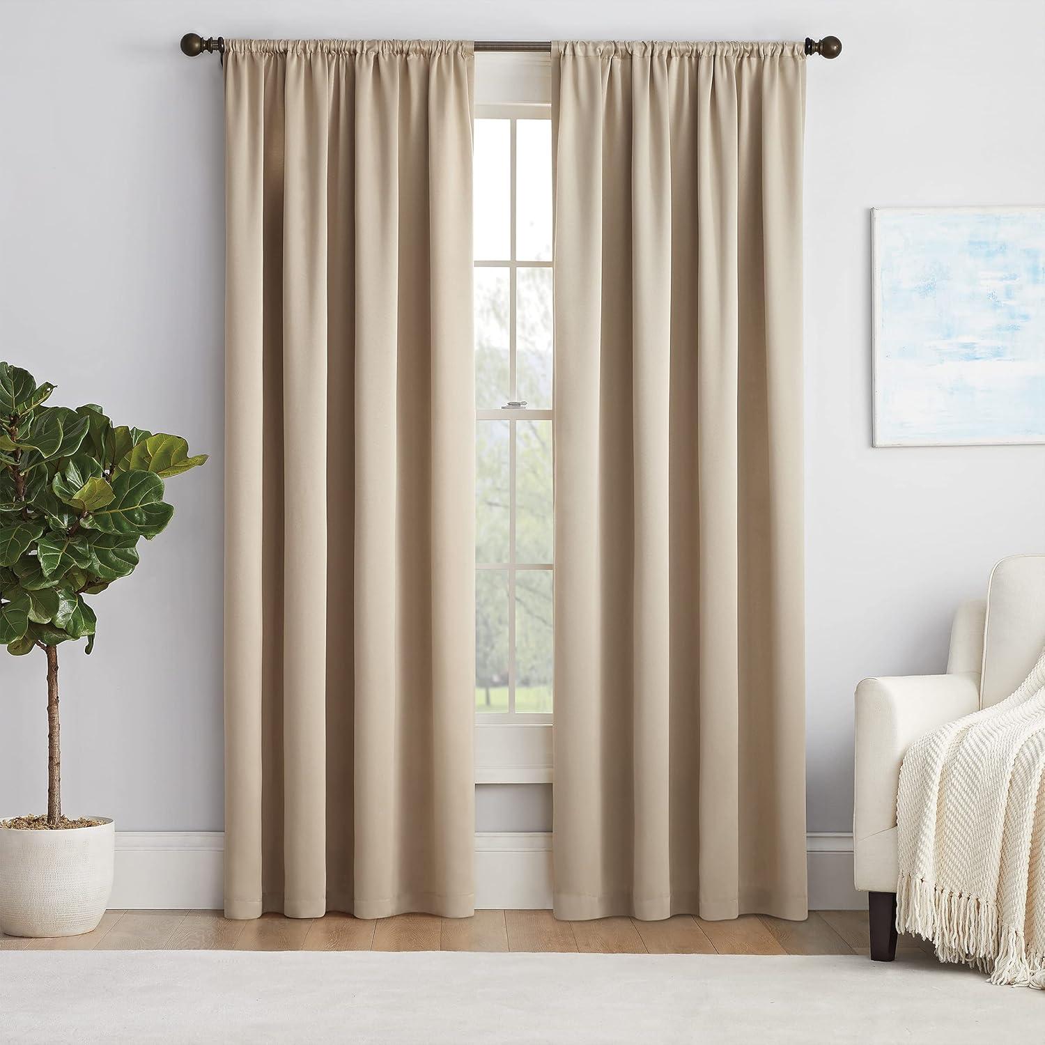 Taupe Blackout Polyester Rod Pocket Curtain Panel, 54" x 63"