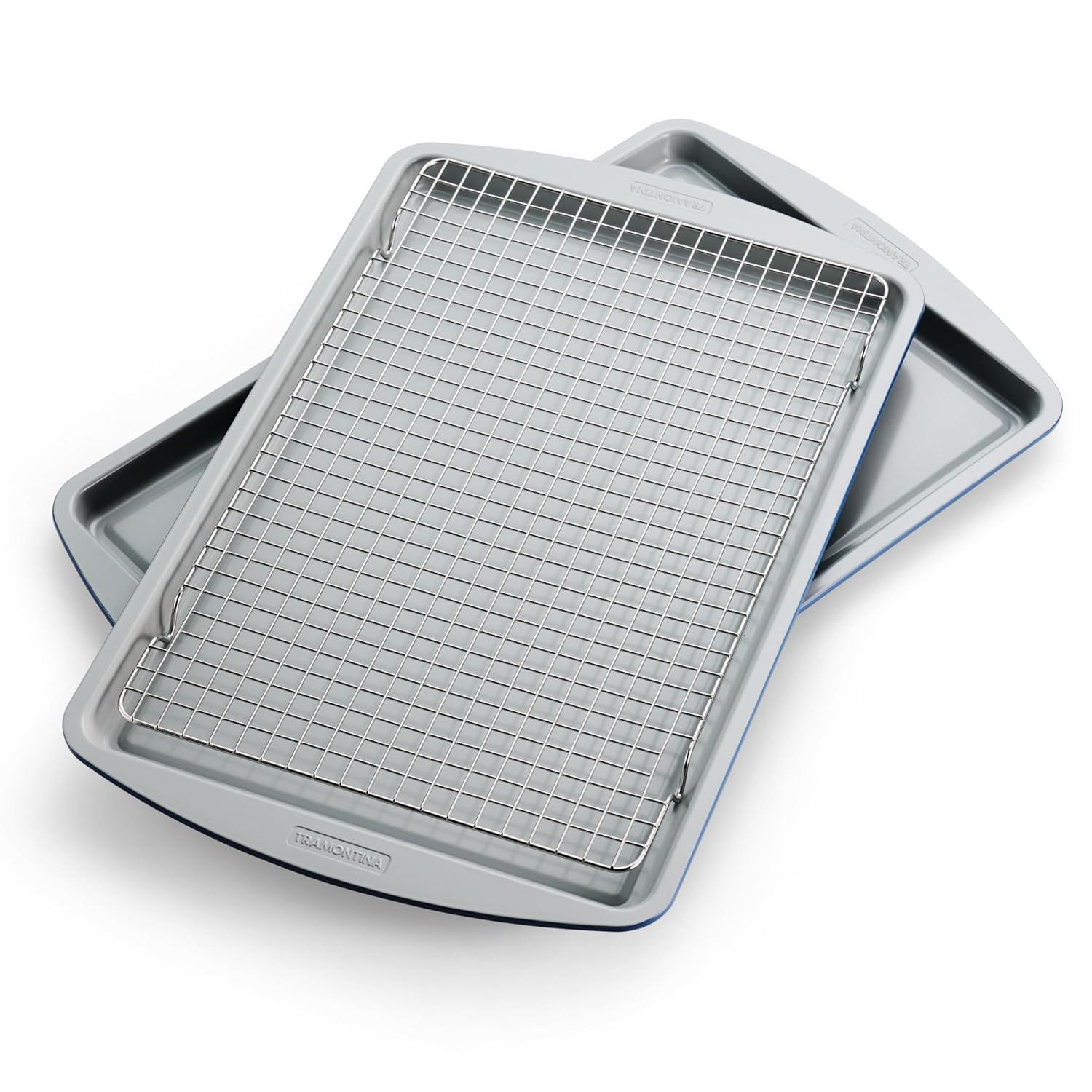 Tramontina Tramontina Rise 3-piece Ceramic Baking Pans Set, Non Stick Cookie Sheets For Baking With Cooling Rack – Pfas-free, Aluminized Steel, Dishwasher-safe