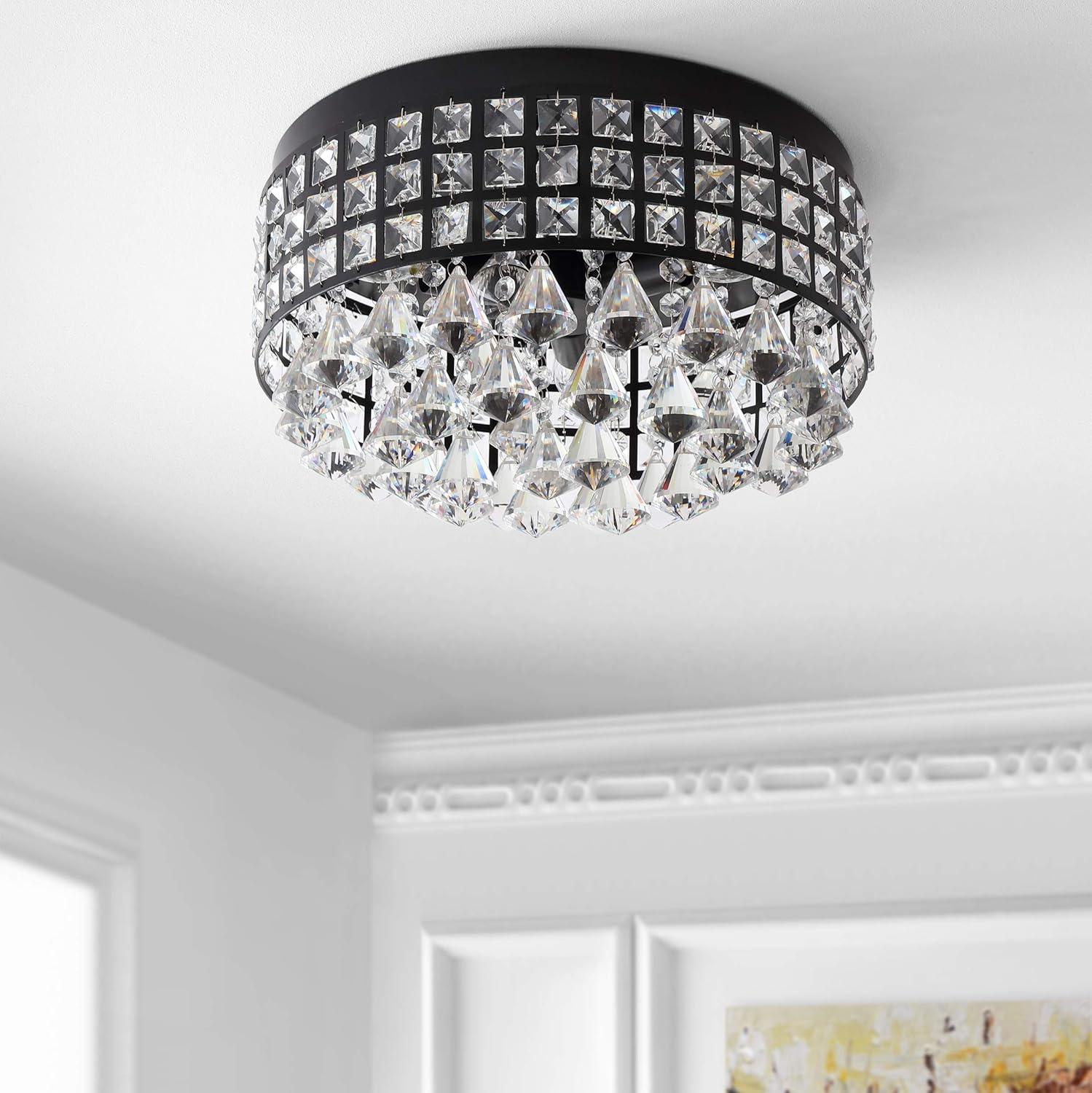 JONATHAN Y Meredith 3-Light Crystal Drops/Metal LED Flush Mount