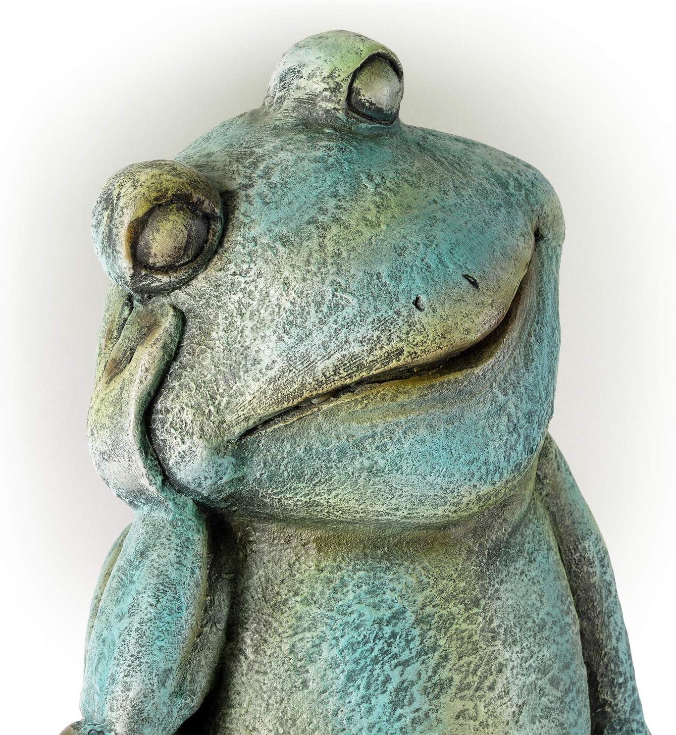 15" Green Magnesium Oxide Pensive Frog Lawn Decoration