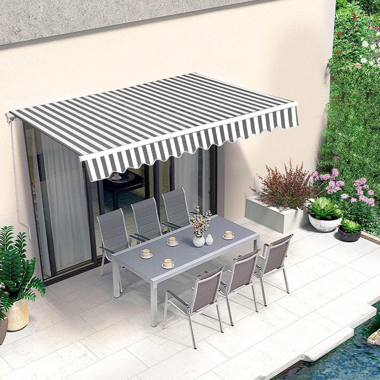 Manual Retraction Slope Patio Awning in Gray/White