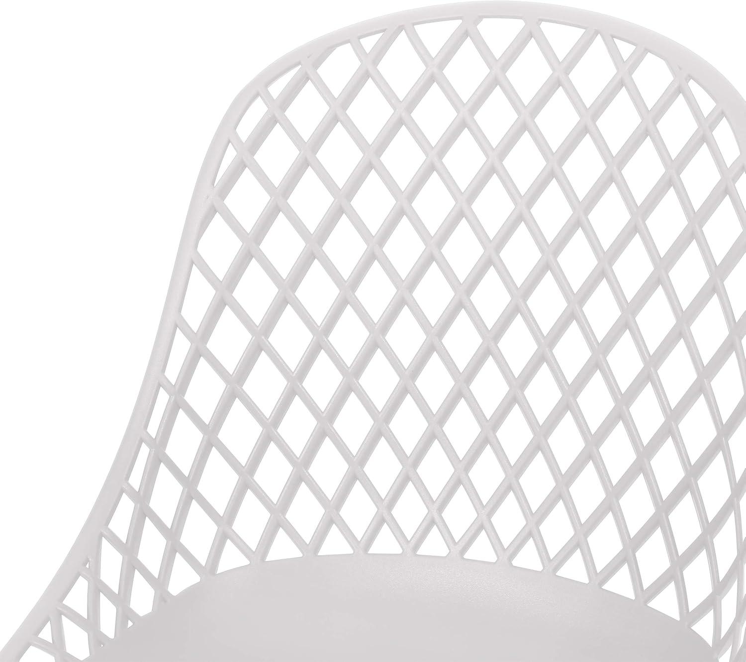 White Armless Outdoor Dining Chairs with Diamond Mesh Pattern, Set of 2