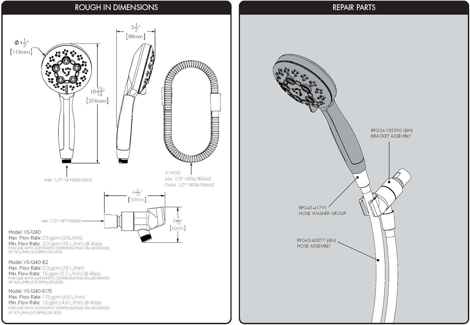 Polished Chrome Multi-Function Handheld Shower Head with 5 Settings