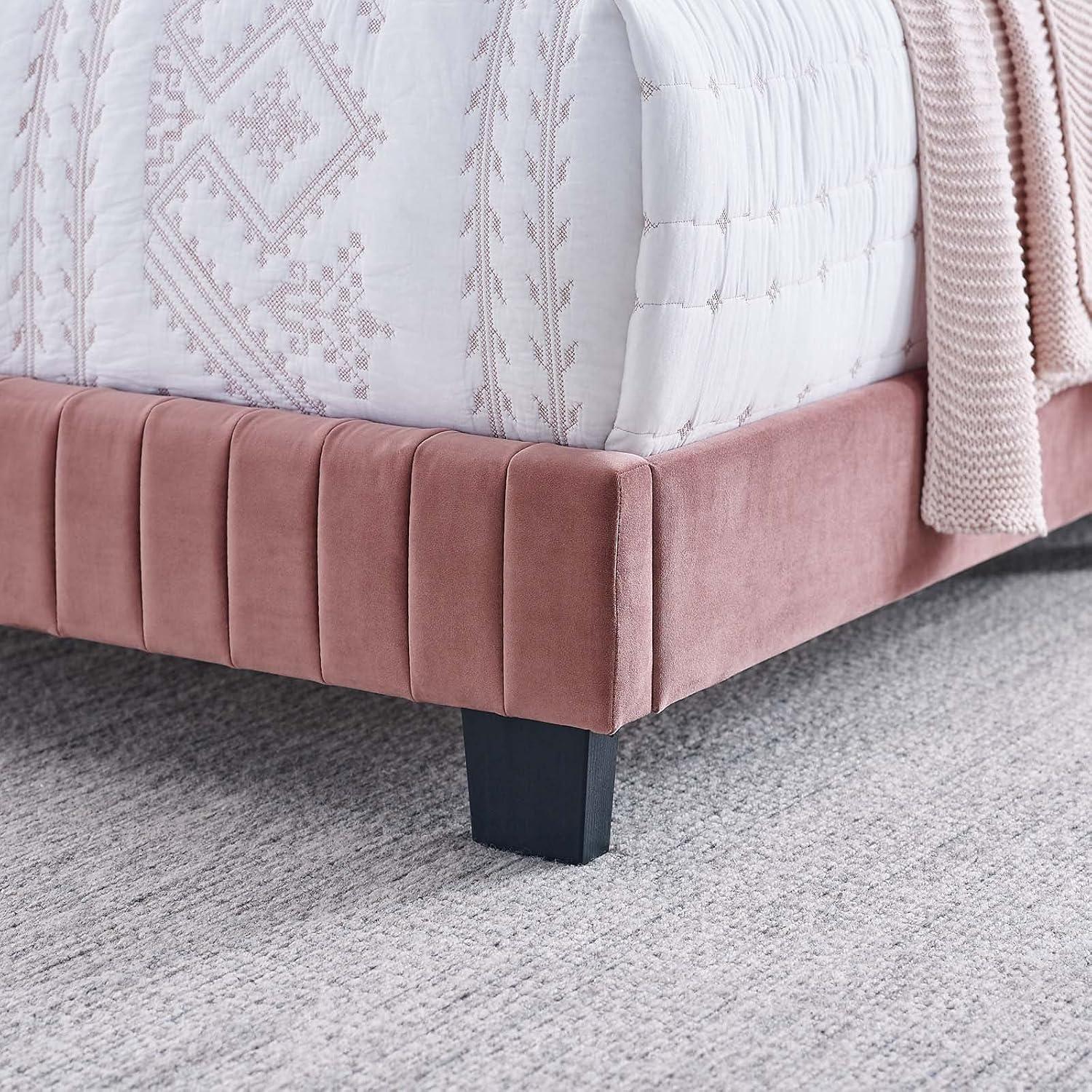 Modway Celine King Bed – Channel Tufted Performance Velvet Upholstery with Slats