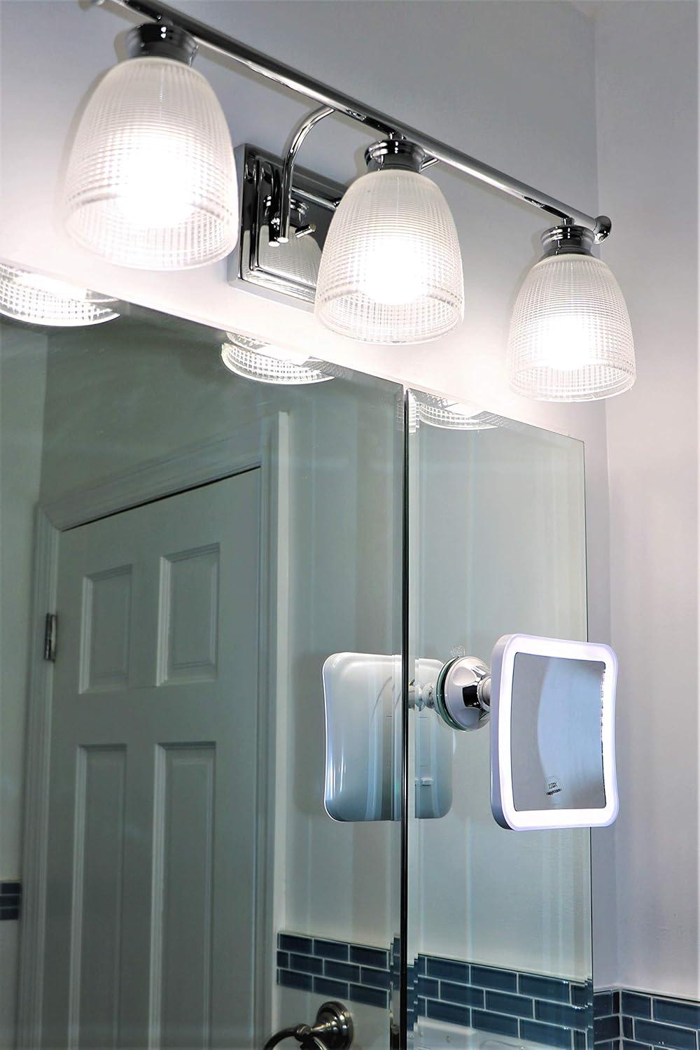 Square LED Lighted 10X Magnifying Makeup Mirror, Power Locking Suction Cup, Bright Diffused Light And 360 Degree Rotating Adjustable Arm, Portable Cordless Home And Travel Bathroom Vanity Mirror