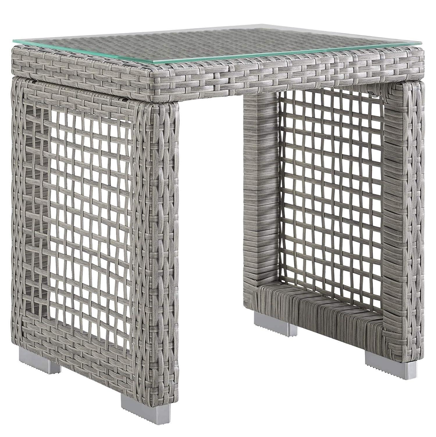 Modway Aura Outdoor Patio Wicker Rattan Side Table - Gray