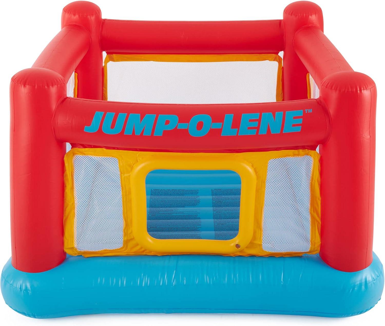 Intex Inflatable Jump-O-Lene Indoor or Outdoor Playhouse Trampoline Bounce Castle House with Crawl-Thru Door and Net for Kids Ages 3-6