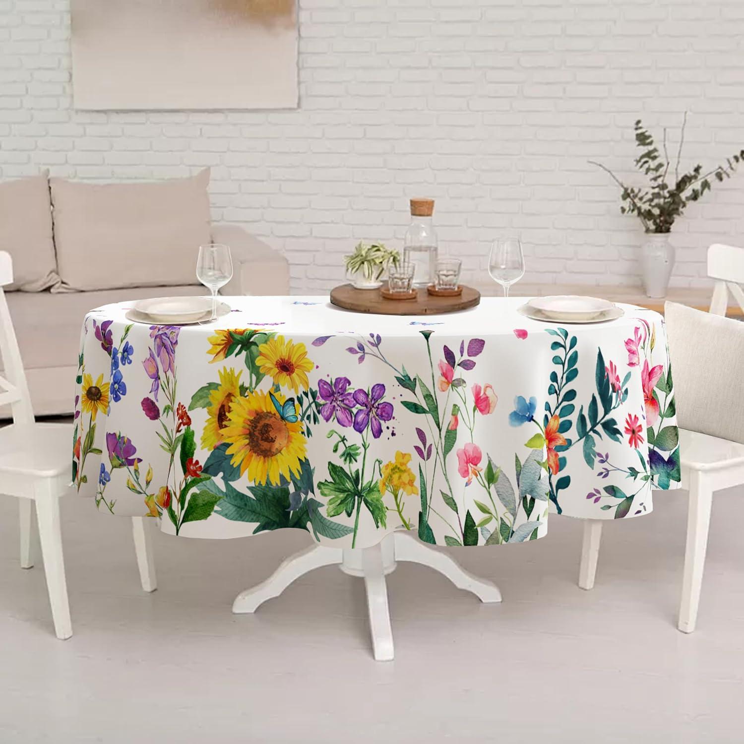 Oval Floral Watercolor Polyester Tablecloth, 60 x 84 inches