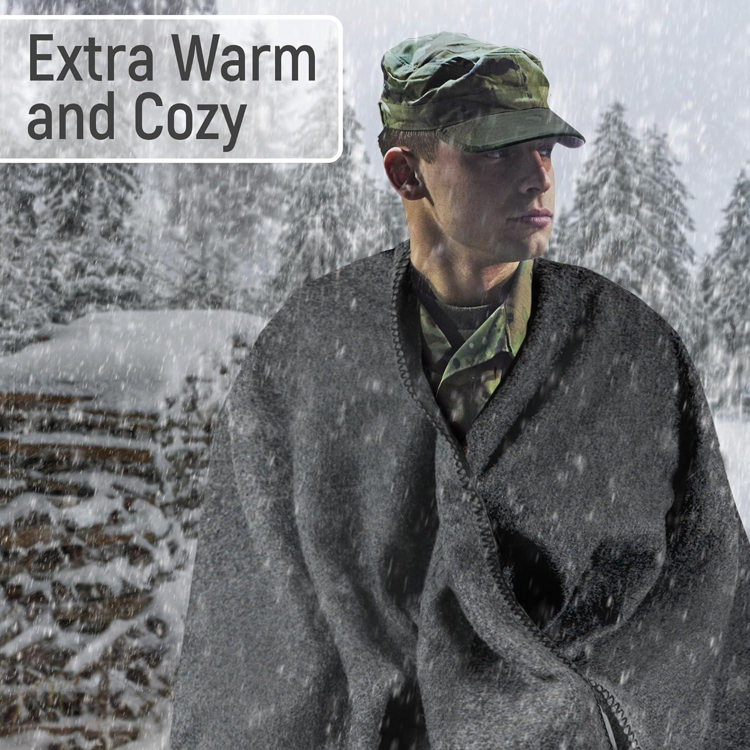 Jmr Usa Inc. Military Wool Blanket for Camping, Emergency and Everyday Use, Fire Retardant Extra Thick and Warm Outdoor Wool Blanket, 80% Wool, Grey, Size 66X90.