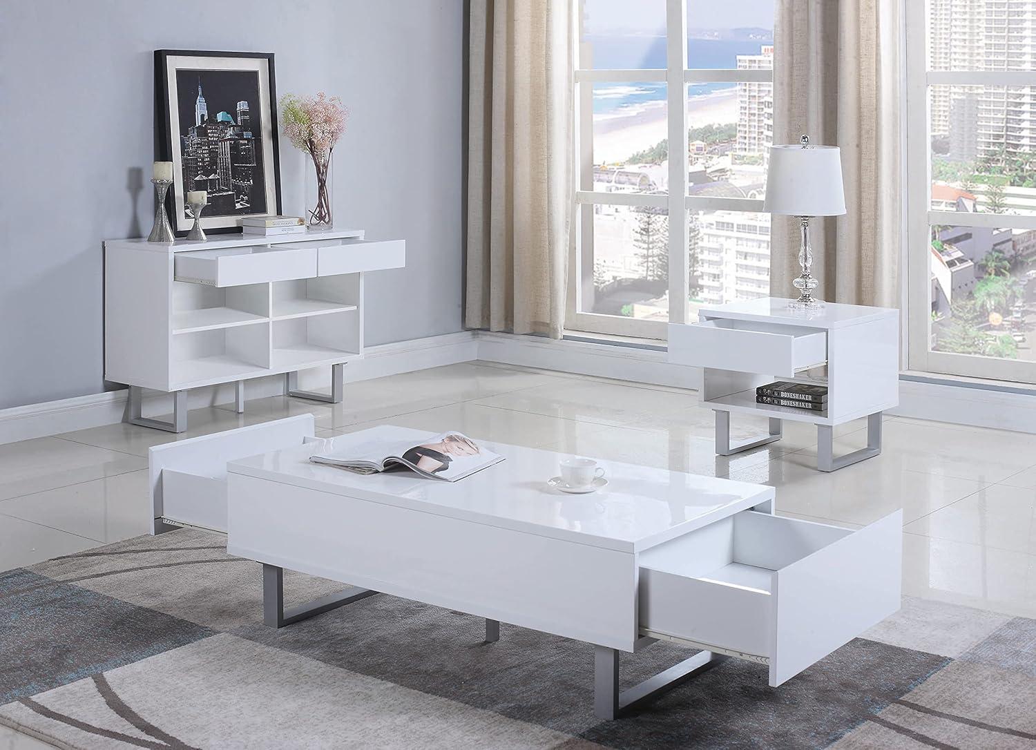 Atchison Contemporary 2-Drawer High Glossy White Coffee Table