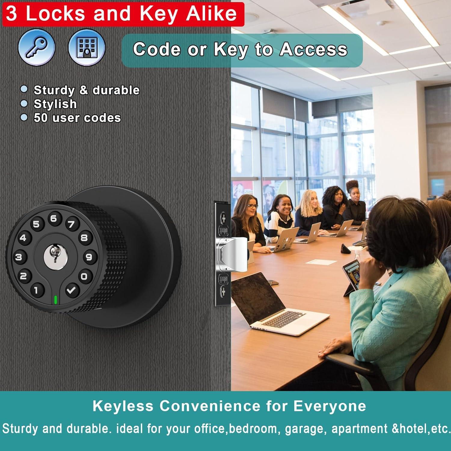 BOTHSTAR Keypad Door Knob with Key,Keyless Entry Door Lock, Code Locks Door Knob, Auto Lock,50 User Code,Easy to Install,for Home,Office,Hotel,Bedroom,Garage,No Deadbolt-Satin Nickel Finish