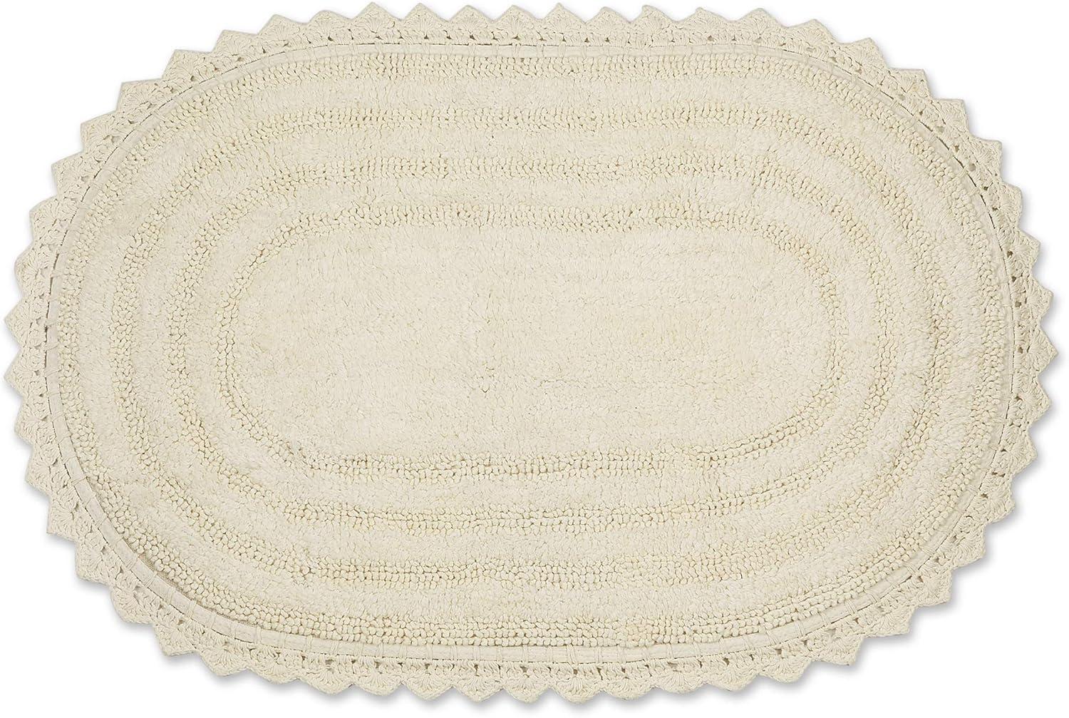 Off-White Oval Cotton Crochet Bath Mat 21" x 34"