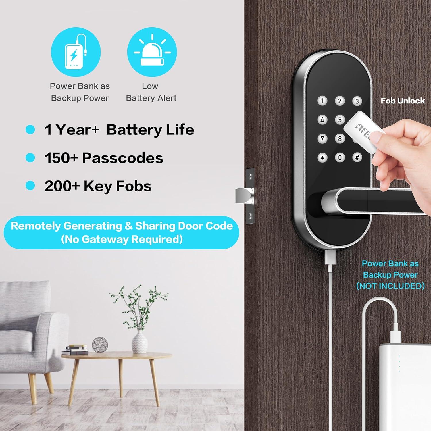 Silver Keyless Entry Smart Door Lock with Keypad and Fingerprint