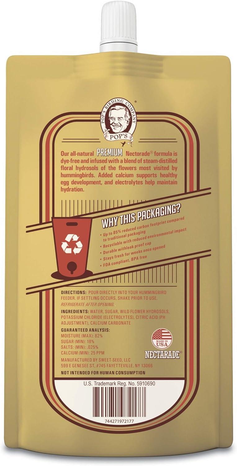 POP’S Nectarade Hummingbird Nectar Concentrate - Delicious & Sweet Hummingbird Food Made in The USA - Natural Ingredients & Dye Free(Ready to Use, All Natural Clear Formula, 8.5 oz)