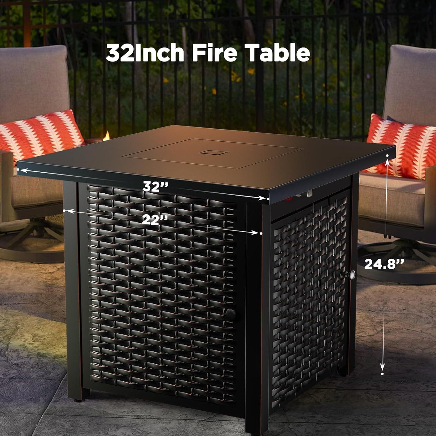 32-Inch Black Steel Gas Fire Pit Table with Lid