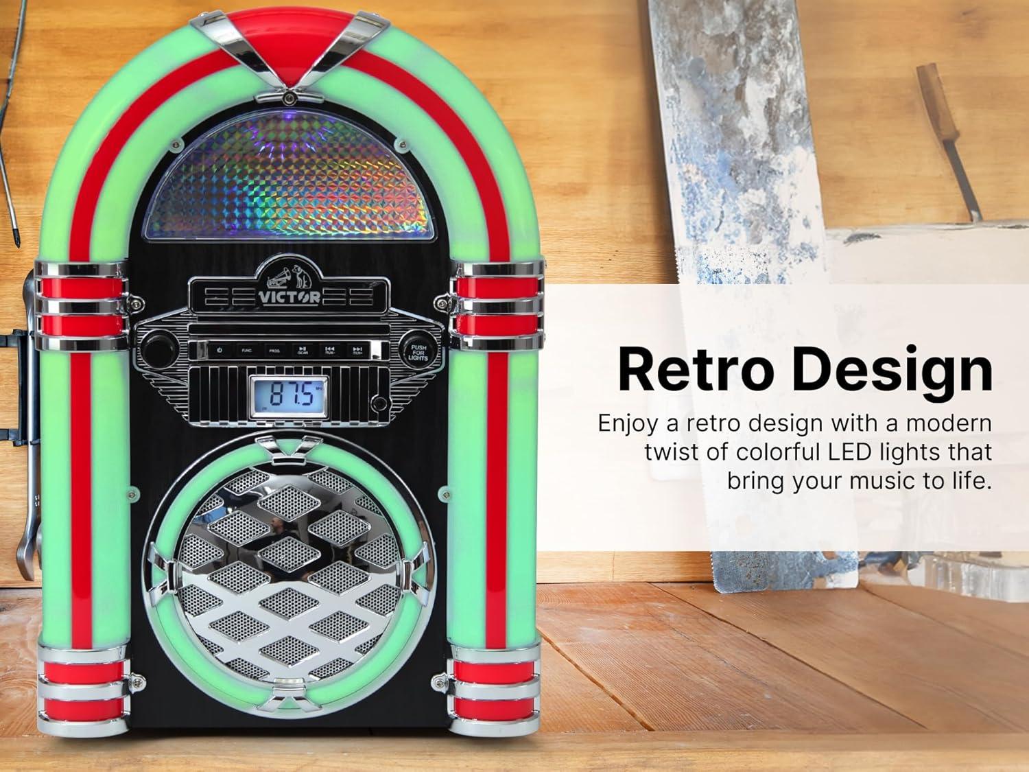 Victor Bluetooth Jukebox Speaker with FM Radio & Multicolor LED Lighting
