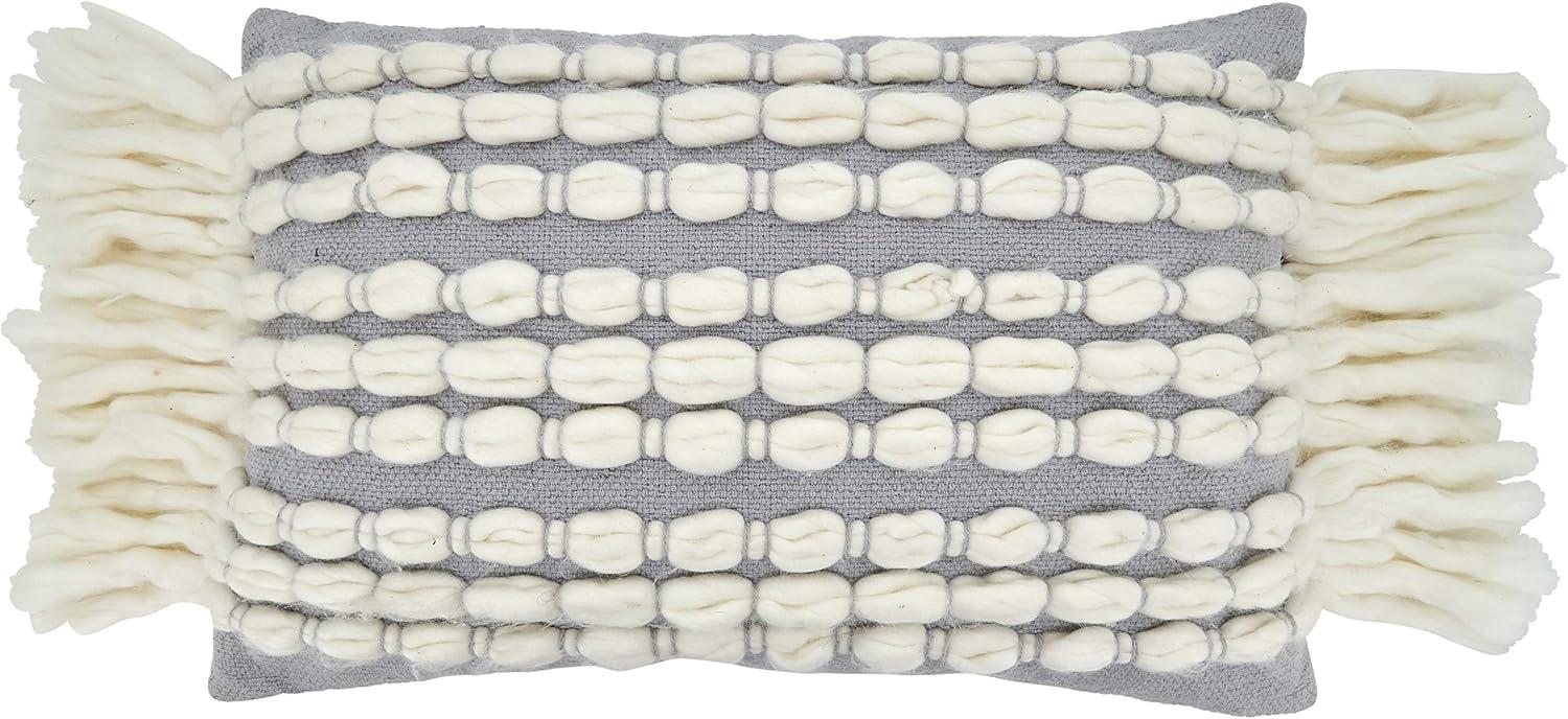 Saro Lifestyle Chunky Fringe  Decorative Pillow Cover, Grey, 16"x23"