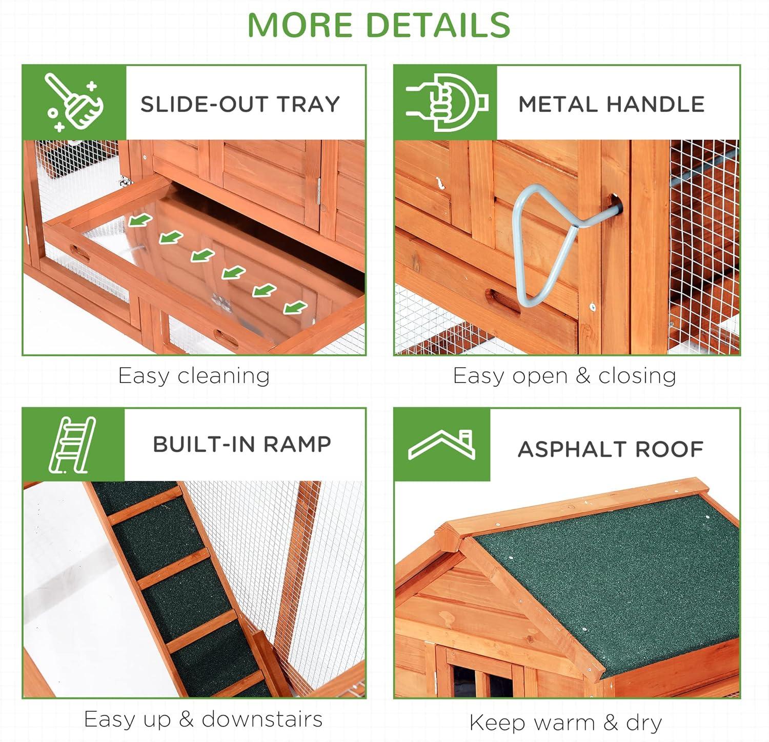 PawHut 124" Dual Chicken Coop, Wooden Large Chicken House, or Rabbit Hutch, Hen Poultry Cage Backyard with Outdoor Ramps and Nesting Boxes