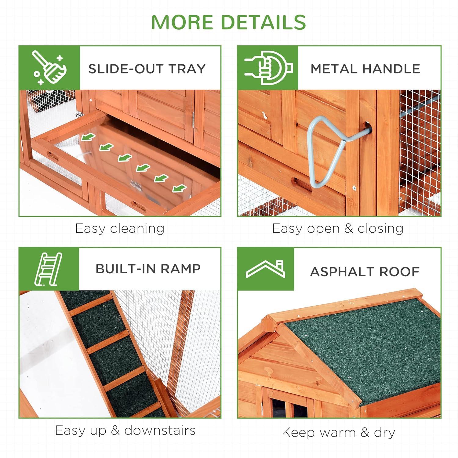 PawHut 124" Dual Chicken Coop, Wooden Large Chicken House, or Rabbit Hutch, Hen Poultry Cage Backyard with Outdoor Ramps and Nesting Boxes, Natural