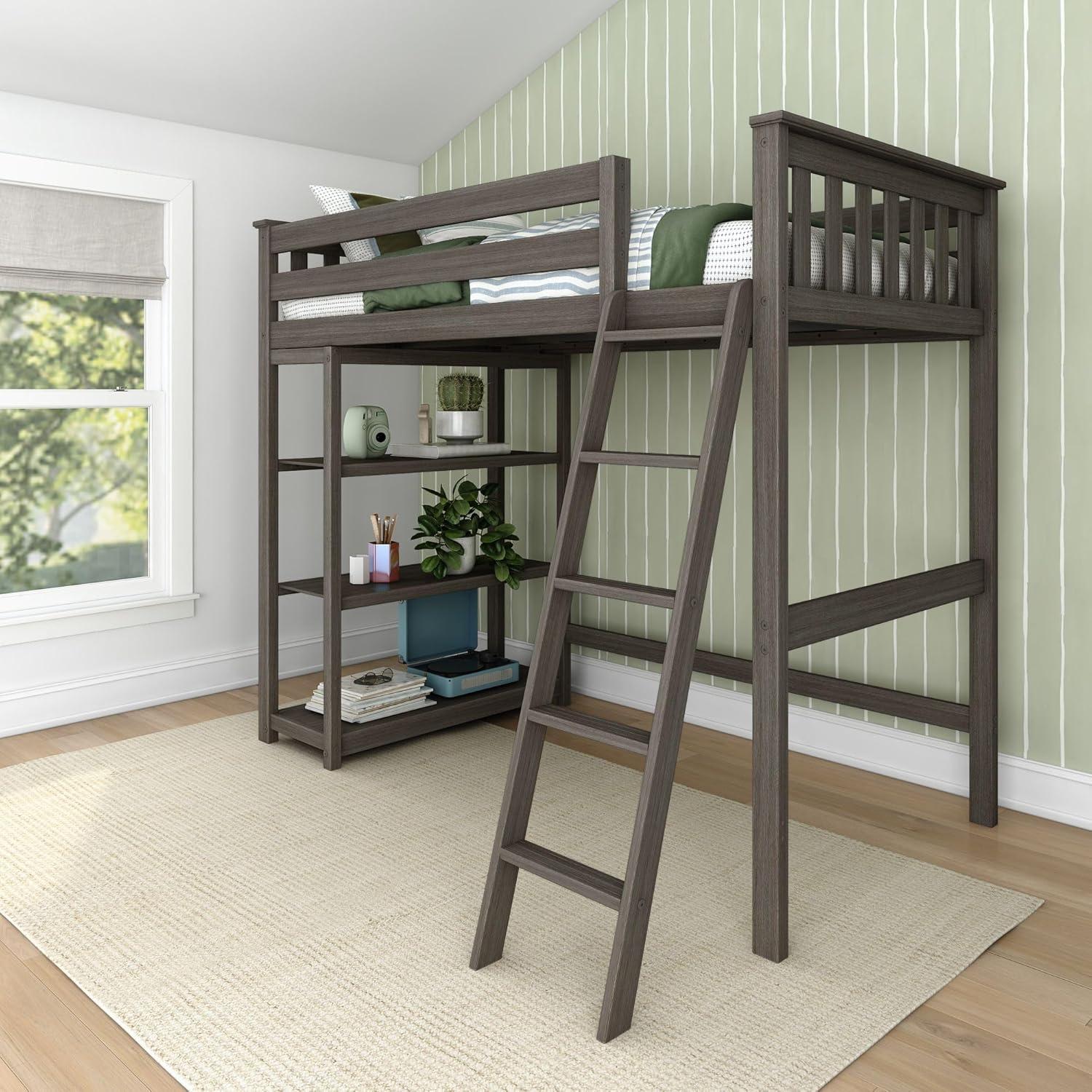 Forbes Twin Pine Loft Bed with Shelves