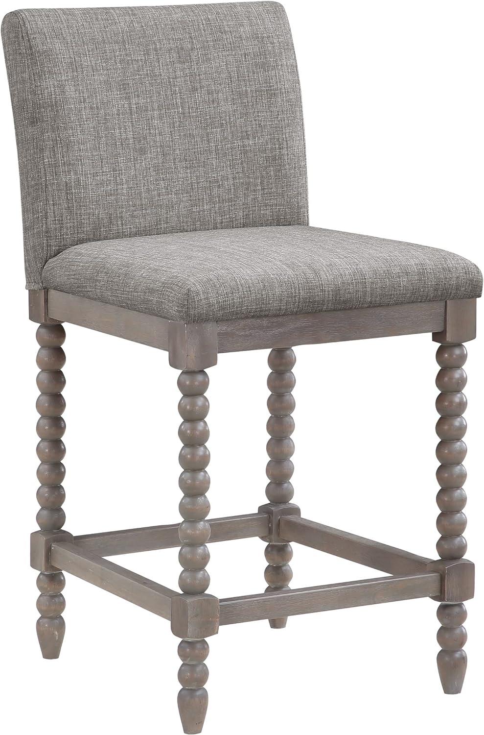Dove Gray Farmhouse 26" Solid Wood Spindle Counter Stool with Leather Seat