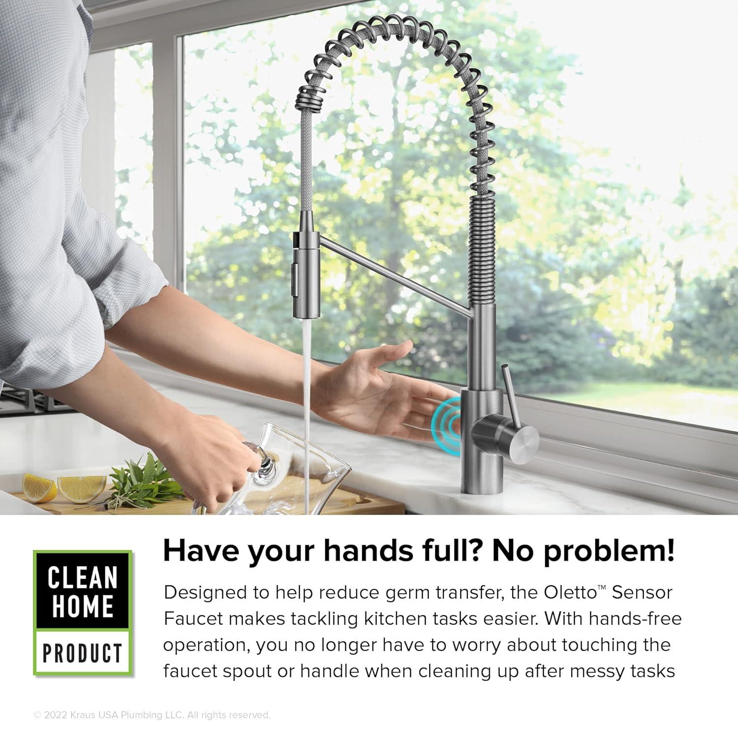 KRAUS Oletto Touchless Sensor Commercial Pull-Down Single Handle Kitchen Faucet with QuickDock Top Mount Assembly