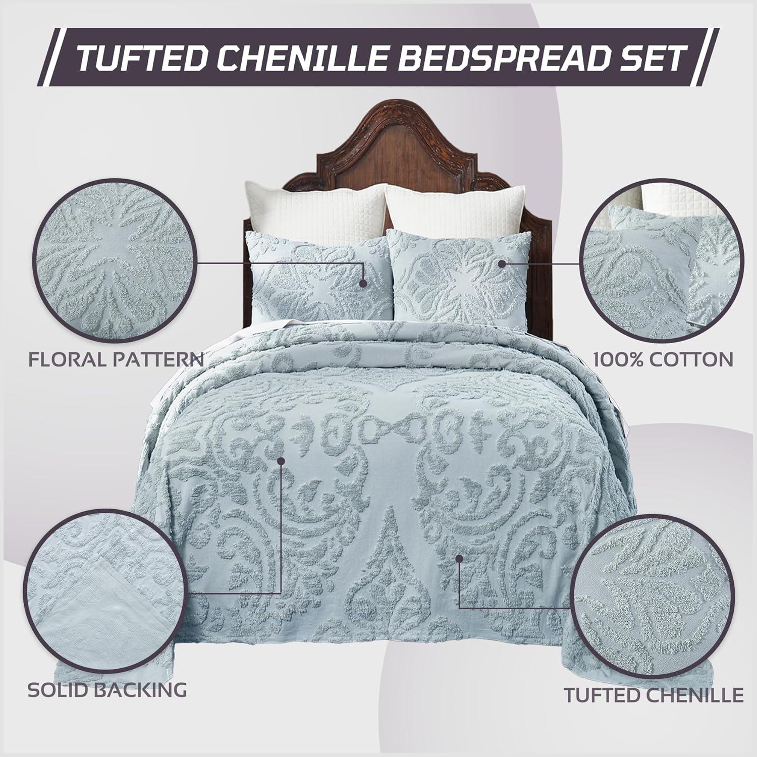 Better Trends Rylee Collection Blue Cotton Tufted Bedspread Set