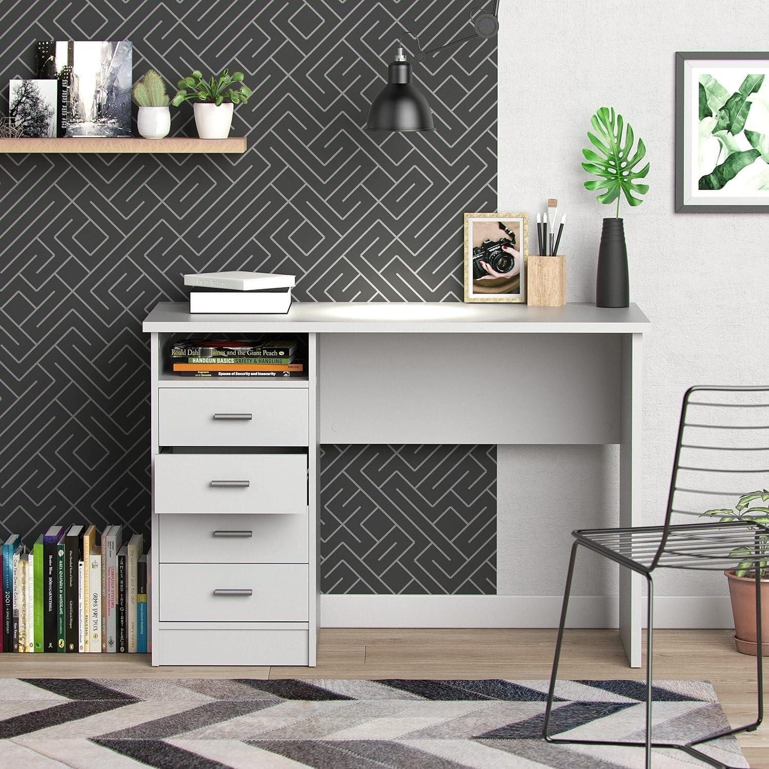 Tvilum Warner 4 Drawer Office Desk with 1 Shelf for Adults, Oak