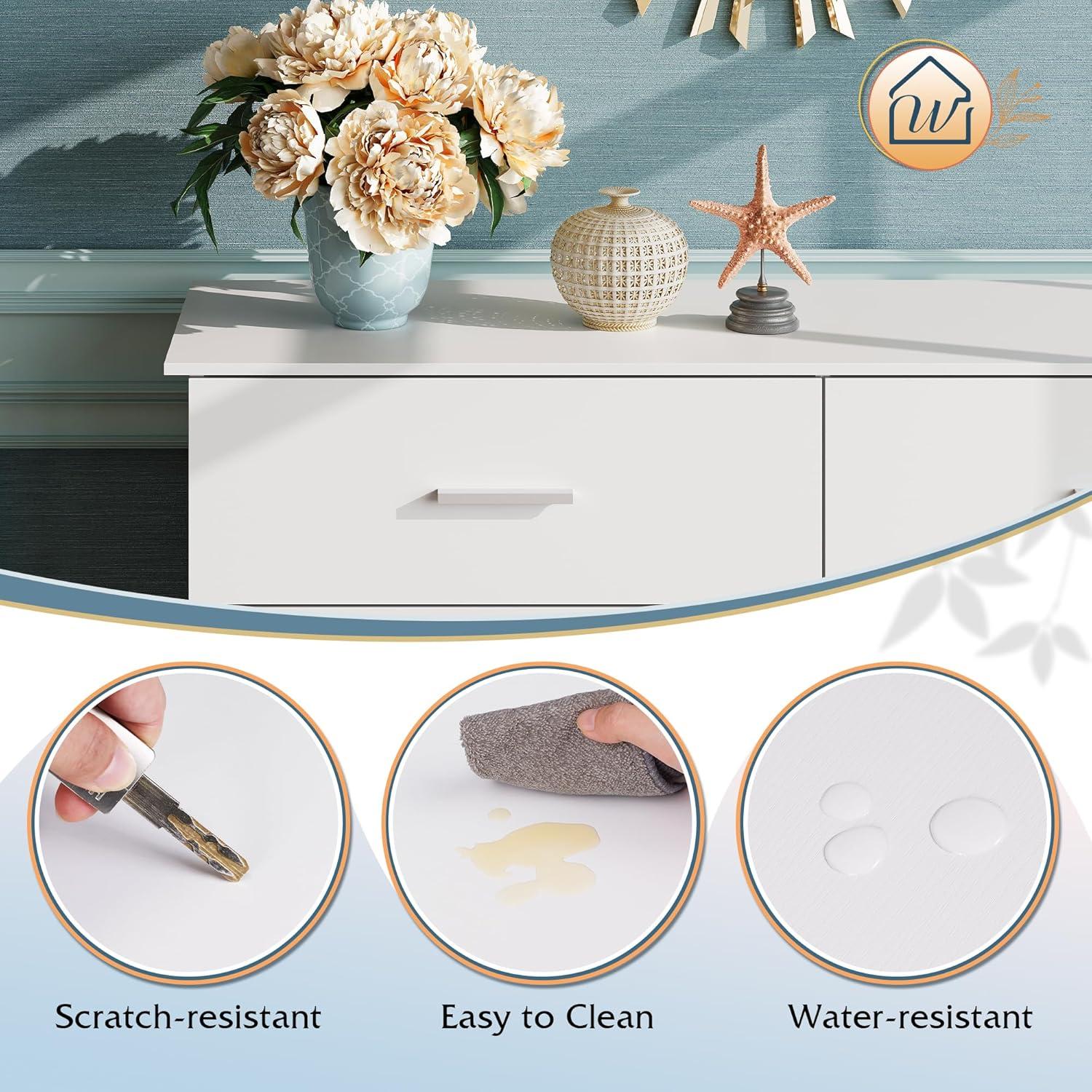Homfa Dresser 6 Drawer, 47'' W Chest of Drawer with Deep Drawers, 6 drawer dressers for Bedroom, Living Room, White