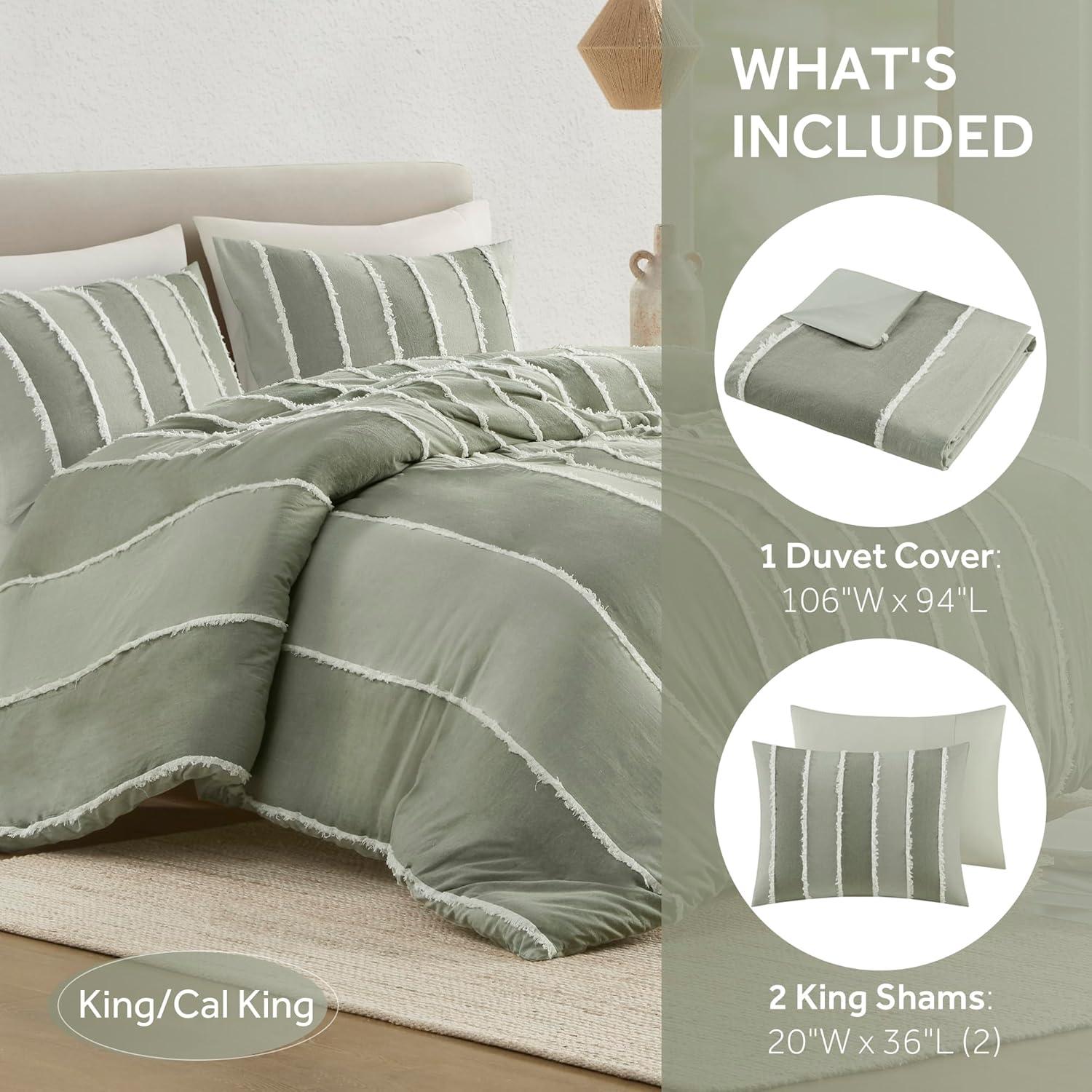 INK+IVY Shay 3 Piece Striped Cotton Duvet Cover Set