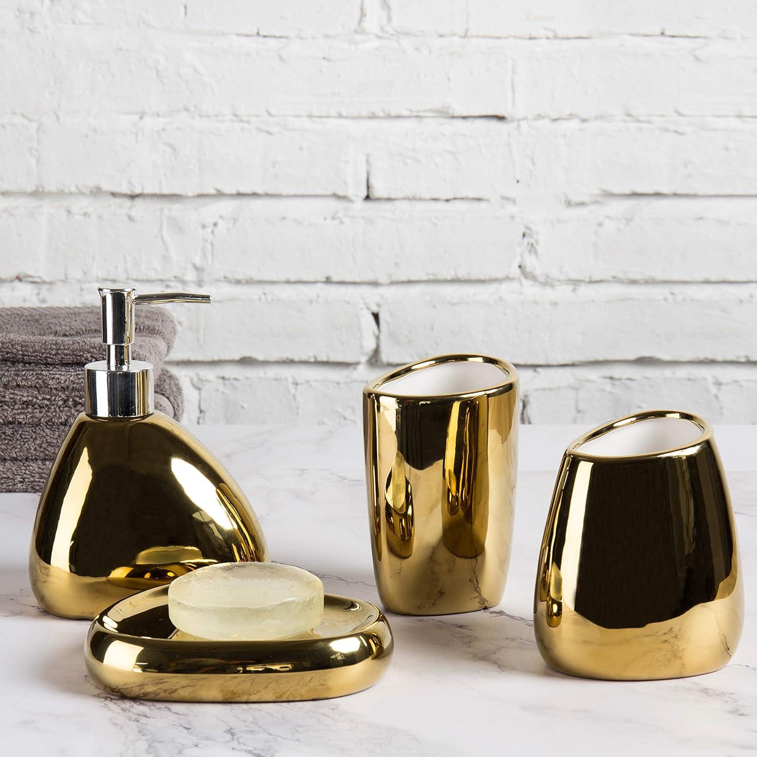 Gold Ceramic 4-Piece Modern Bathroom Accessory Set