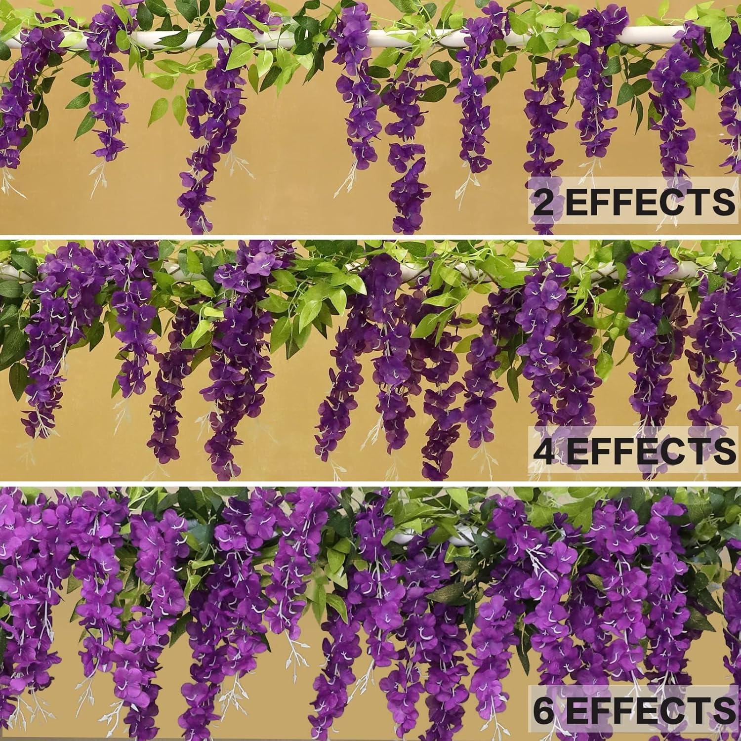 Sinhoon Wisteria Artificial Flowers Garland, 4 Pcs Total 28.8ft Artificial Wisteria Vine Silk Hanging Flower for Home Garden Outdoor Ceremony Wedding Arch Floral Decor (Light Purple)