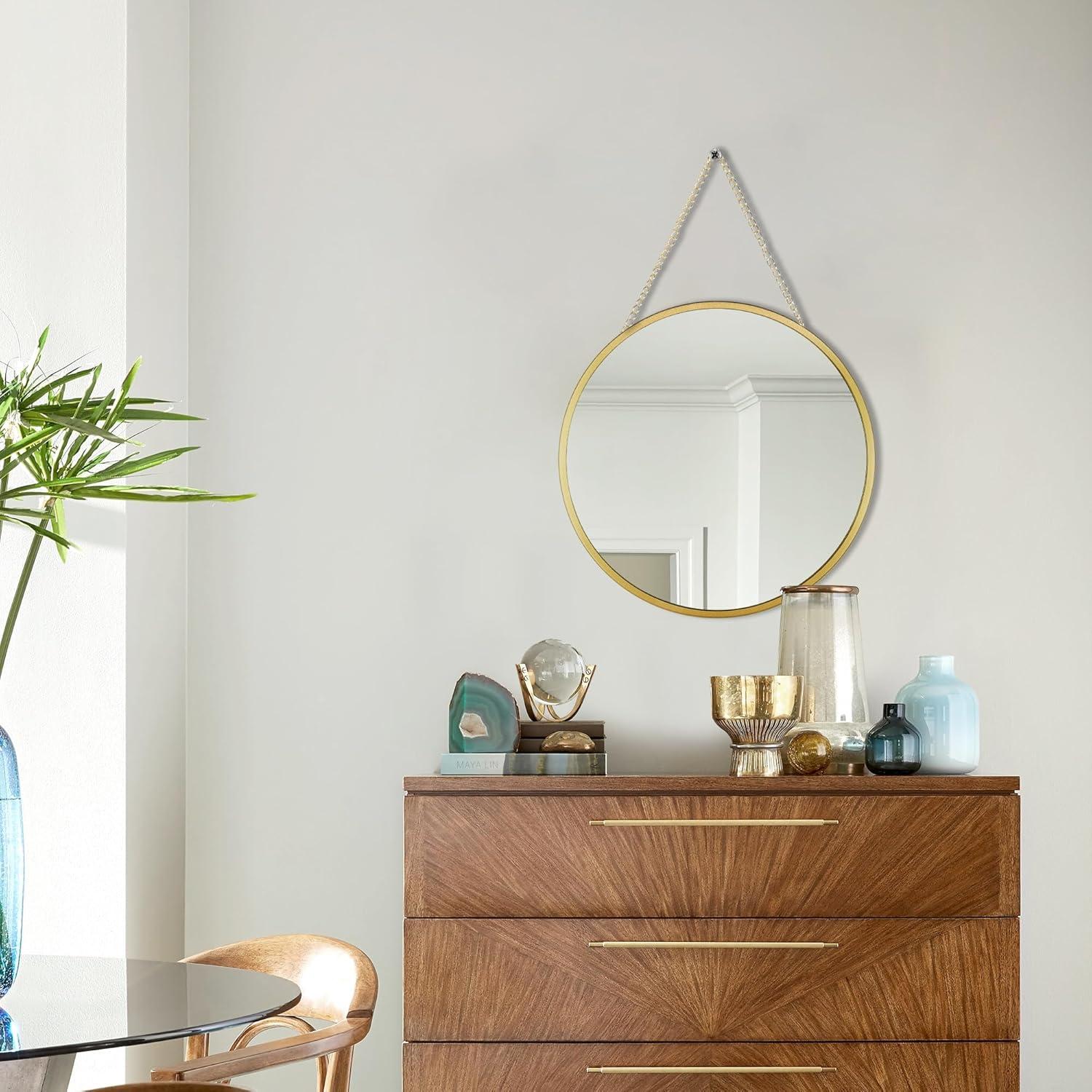 Small Hanging Circle Mirror, Gold Wall Mirror with Hanging Chain, Round Mirrors for Wall Decor Entryway, Bathroom, Bedroom, Vanity, Living Room, 10"