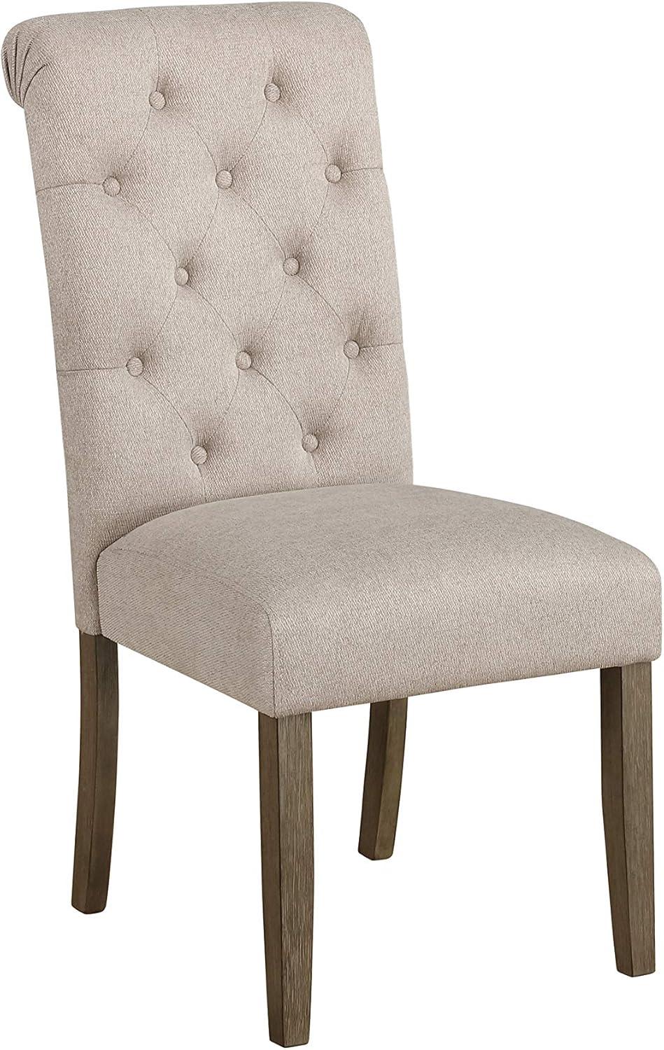 Elegant Beige Upholstered Parsons Side Chair with Rustic Wood Legs