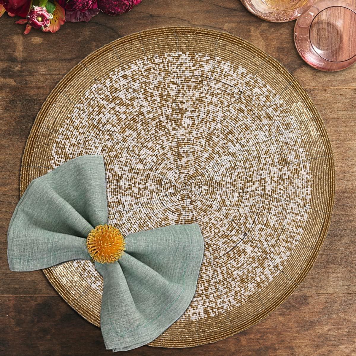 Gold and White Beaded Round Placemats Set of 4